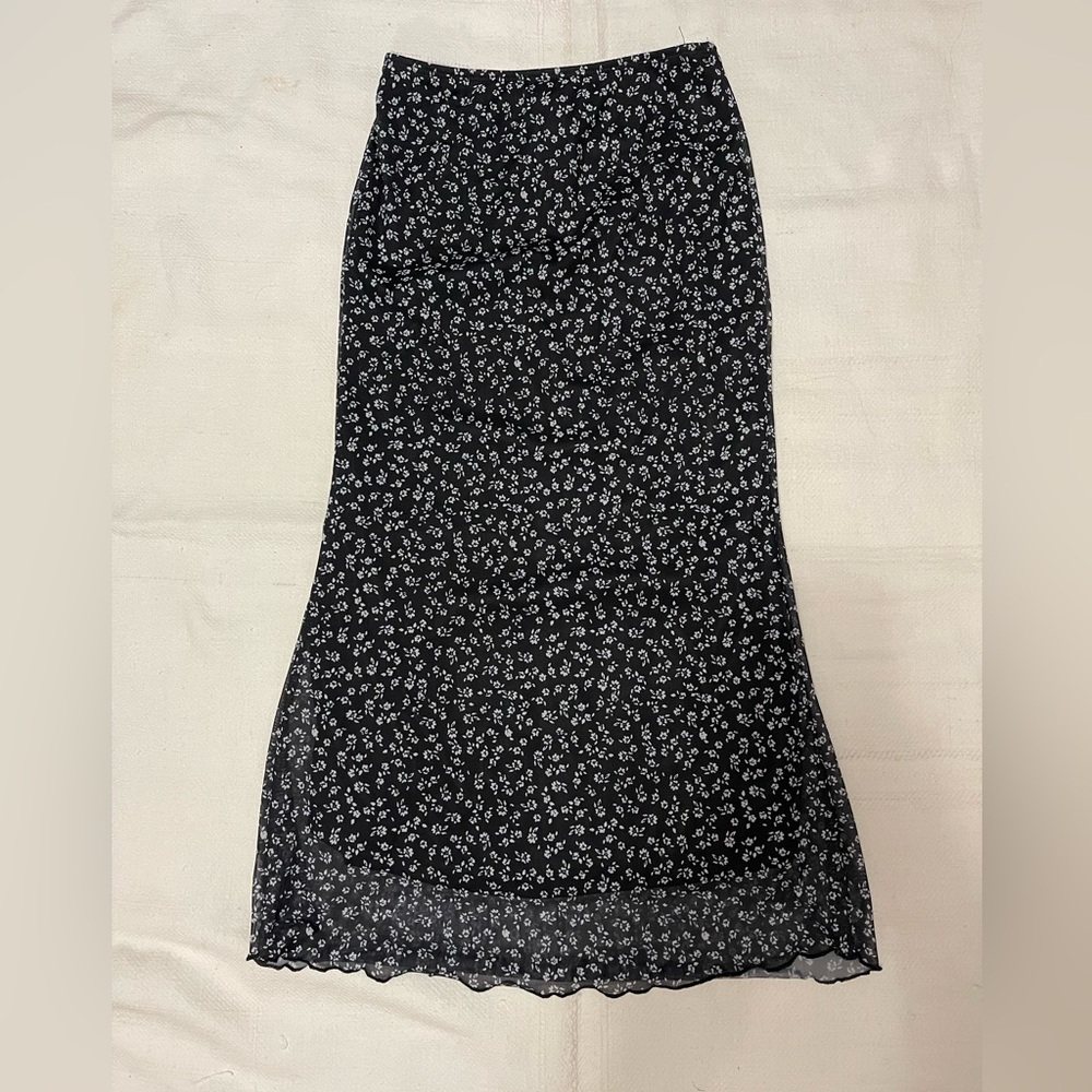 Floral Black Midi Skirt